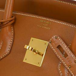 Pre Owned Hermes Birkin 35 Gold Gulliver Leather Top Handle Bag