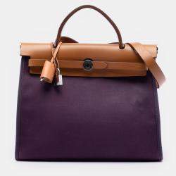 Pre Owned Hermes Brown Purple Toile Herbag Zip 31