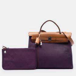 Pre Owned Hermes Brown Purple Toile Herbag Zip 31