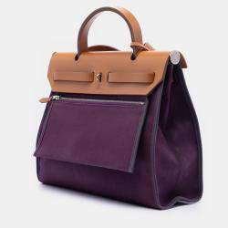 Pre Owned Hermes Brown Purple Toile Herbag Zip 31