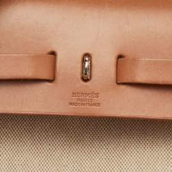 Pre Owned Hermes Herbag 31 Ecru/Natural Toile Canvas and Vache Leather Bag