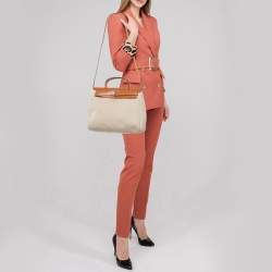 Pre Owned Hermes Herbag 31 Ecru/Natural Toile Canvas and Vache Leather Bag
