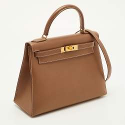 Pre Owned Hermes Kelly Sellier 28 Gold Finish Gold Courchevel Leather Top Handle Bag
