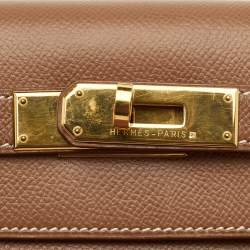 Pre Owned Hermes Kelly Sellier 28 Gold Finish Gold Courchevel Leather Top Handle Bag