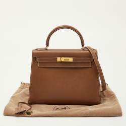 Pre Owned Hermes Kelly Sellier 28 Gold Finish Gold Courchevel Leather Top Handle Bag