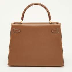 Pre Owned Hermes Kelly Sellier 28 Gold Finish Gold Courchevel Leather Top Handle Bag