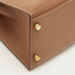 Pre Owned Hermes Kelly Sellier 28 Gold Finish Gold Courchevel Leather Top Handle Bag