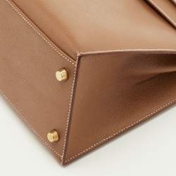 Pre Owned Hermes Kelly Sellier 28 Gold Finish Gold Courchevel Leather Top Handle Bag