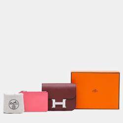 Pre Owned Hermes Pink Red Clemence Constance Slim Wallet