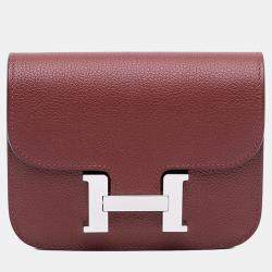 Pre Owned Hermes Pink Red Clemence Constance Slim Wallet