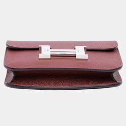 Pre Owned Hermes Pink Red Clemence Constance Slim Wallet