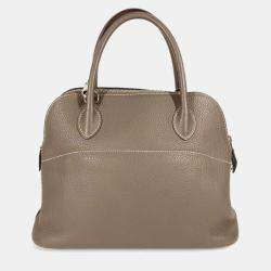 Pre Owned Hermes Bolide 31 2-Way Bag Shoulder Tote Handbag Taurillon Clemence Leather Etoupe Gray