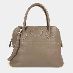 Pre Owned Hermes Bolide 31 2-Way Bag Shoulder Tote Handbag Taurillon Clemence Leather Etoupe Gray