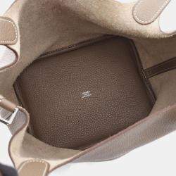 Pre Owned Hermes Picotin Lock 21 Etoupe Handbag Trillion Clemence Leather Beige
