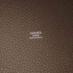 Pre Owned Hermes Picotin Lock 21 Etoupe Handbag Trillion Clemence Leather Beige