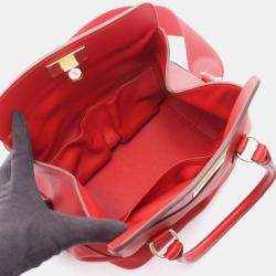 Pre Owned Hermes Toolbox 20 Handbag Leather Swift Red