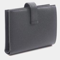 Pre Owned Hermes Bearn Compact Bi-Fold Wallet In Calfskin Leather Cowhide Black