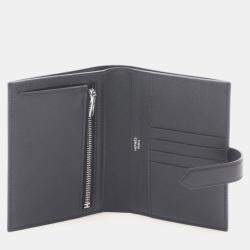 Pre Owned Hermes Bearn Compact Bi-Fold Wallet In Calfskin Leather Cowhide Black