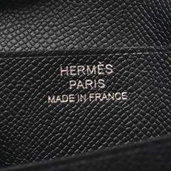 Pre Owned Hermes Bearn Compact Bi-Fold Wallet In Calfskin Leather Cowhide Black