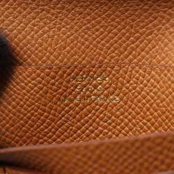 Pre Owned Hermes Bearn Compact Gold Bifold Wallet Epsom Leather Brown