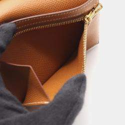 Pre Owned Hermes Bearn Compact Gold Bifold Wallet Epsom Leather Brown