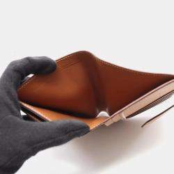 Pre Owned Hermes Bearn Compact Gold Bifold Wallet Epsom Leather Brown