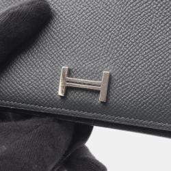 Pre Owned Hermes Bearn Compact Bifold Wallet Leather Epsom Gray