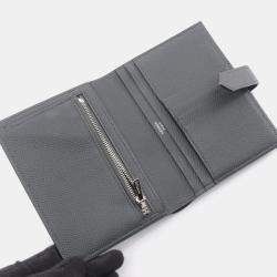 Pre Owned Hermes Bearn Compact Bifold Wallet Leather Epsom Gray