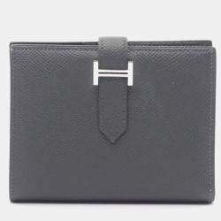Pre Owned Hermes Bearn Compact Bifold Wallet Leather Epsom Gray
