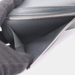 Pre Owned Hermes Bearn Compact Bifold Wallet Leather Epsom Gray