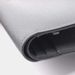 Pre Owned Hermes Bearn Compact Bifold Wallet Leather Epsom Gray
