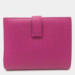Pre Owned Hermes Bearn Compact Wallet With H Hardware Bi-Fold Wallet Epsom Leather Rose Purple