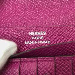 Pre Owned Hermes Bearn Compact Wallet With H Hardware Bi-Fold Wallet Epsom Leather Rose Purple