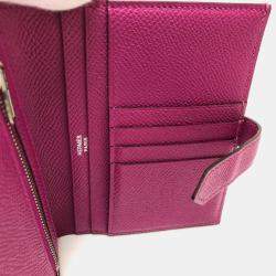 Pre Owned Hermes Bearn Compact Wallet With H Hardware Bi-Fold Wallet Epsom Leather Rose Purple
