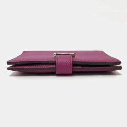 Pre Owned Hermes Bearn Compact Wallet With H Hardware Bi-Fold Wallet Epsom Leather Rose Purple