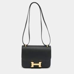 Pre Owned Hermes Constance 18 Mini Gold Finish Noir Epsom Leather Crossbody Bag