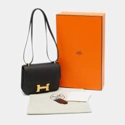Pre Owned Hermes Constance 18 Mini Gold Finish Noir Epsom Leather Crossbody Bag