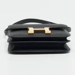 Pre Owned Hermes Constance 18 Mini Gold Finish Noir Epsom Leather Crossbody Bag