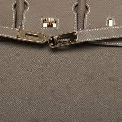 Pre Owned Hermes Birkin Sellier 25 Gold Finish Etoupe Epsom Leather Tote