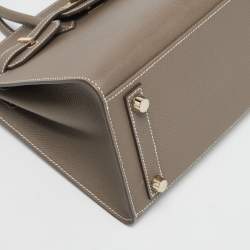 Pre Owned Hermes Birkin Sellier 25 Gold Finish Etoupe Epsom Leather Tote