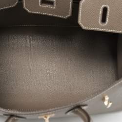 Pre Owned Hermes Birkin Sellier 25 Gold Finish Etoupe Epsom Leather Tote