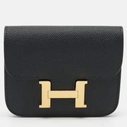 Pre Owned Hermès Constance Noir Epsom Leather Slim Wallet