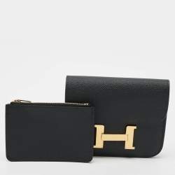 Pre Owned Hermès Constance Noir Epsom Leather Slim Wallet