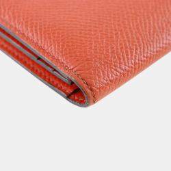 Pre Owned Hermes Orange Epsom Bearn Soufflet Wallet
