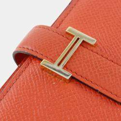 Pre Owned Hermes Orange Epsom Bearn Soufflet Wallet