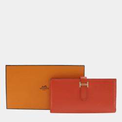 Pre Owned Hermes Orange Epsom Bearn Soufflet Wallet