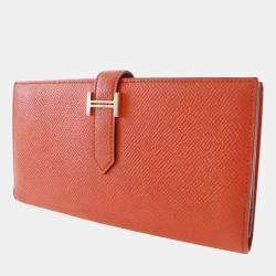 Pre Owned Hermes Orange Epsom Bearn Soufflet Wallet