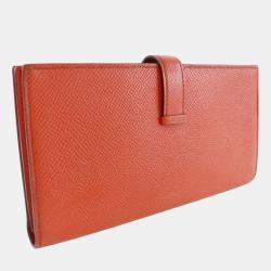 Pre Owned Hermes Orange Epsom Bearn Soufflet Wallet