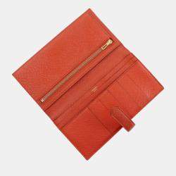 Pre Owned Hermes Orange Epsom Bearn Soufflet Wallet