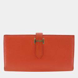 Pre Owned Hermes Orange Epsom Bearn Soufflet Wallet